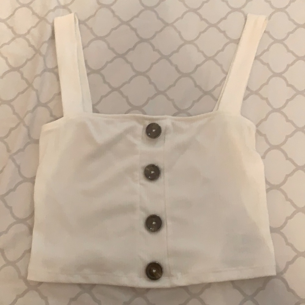 White Cropped Tank Top with Buttons